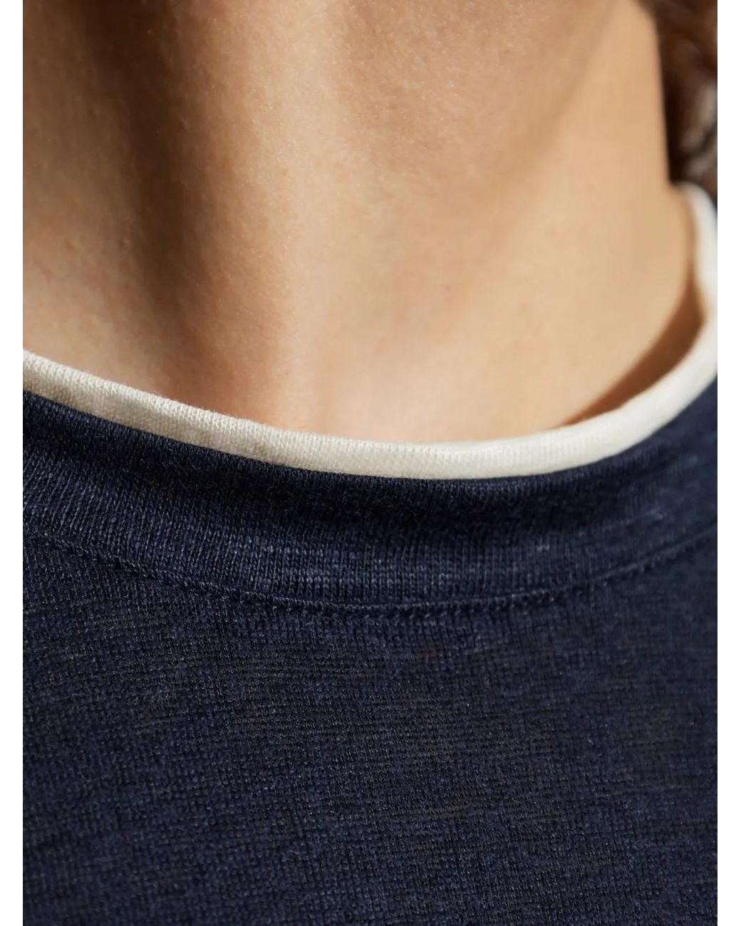 Eleventy Blue Layered-Neck Linen T-Shirt for men