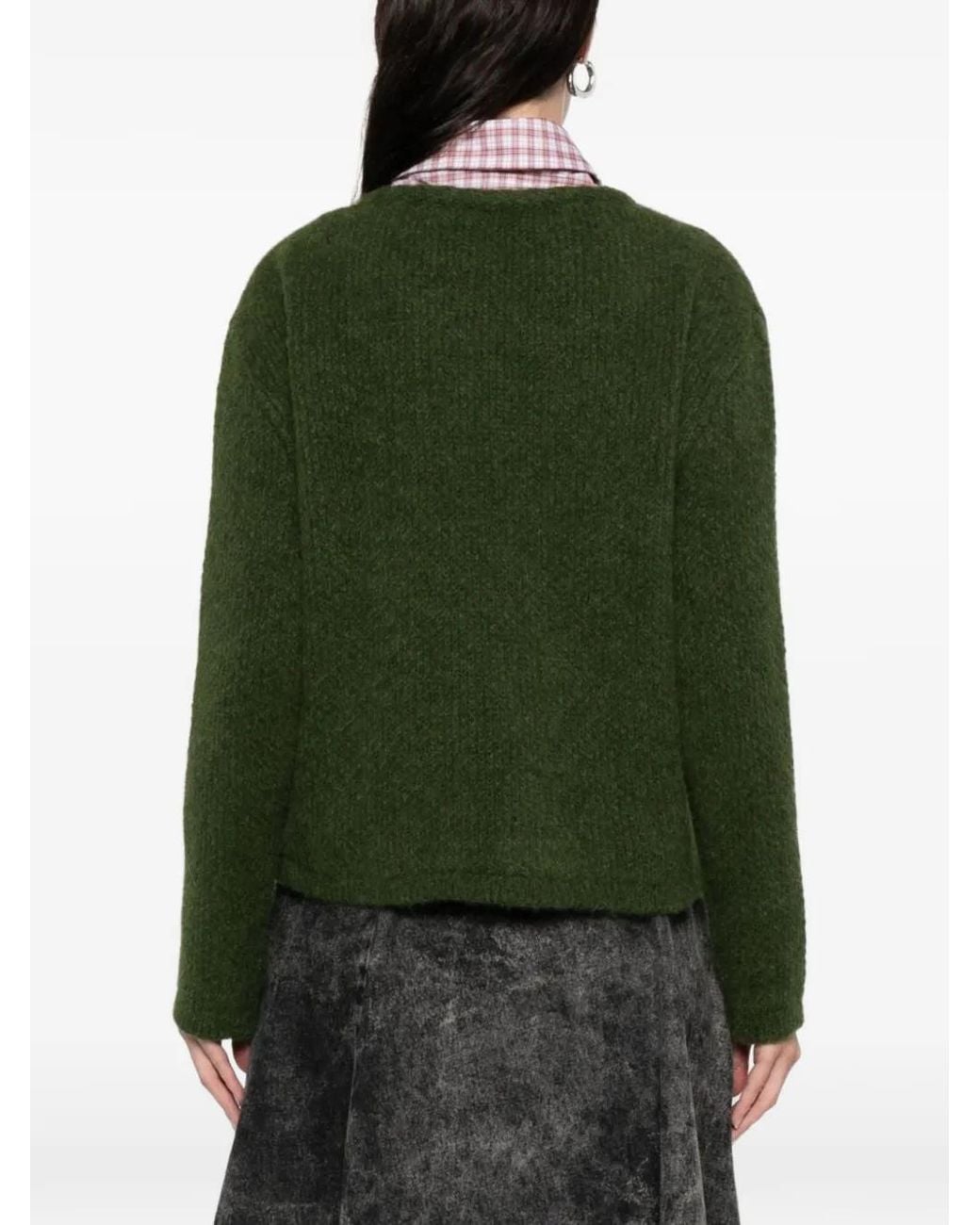 LN22 Green Patch-Pocket Knitted Cardigan