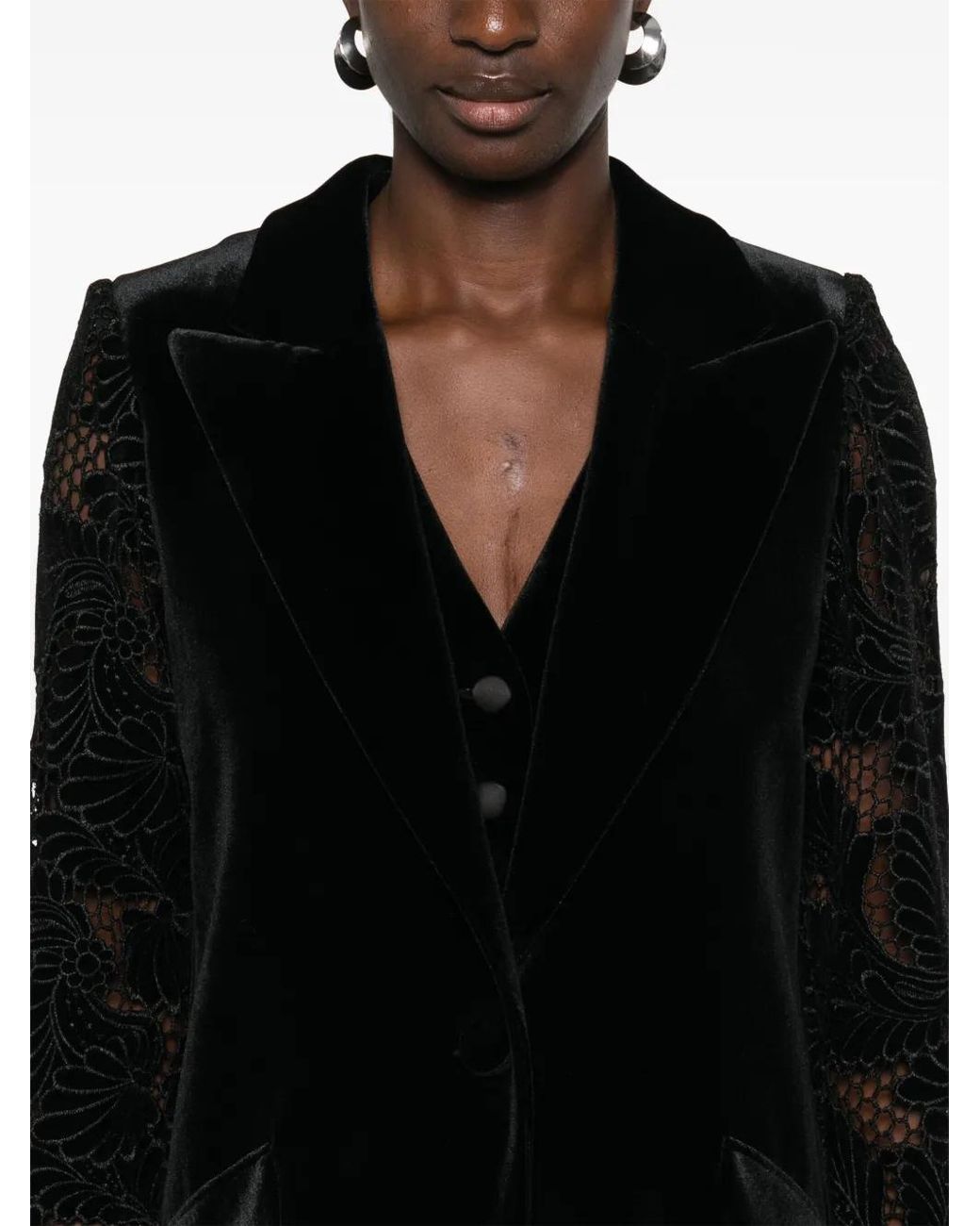 Nissa Black Floral-Embroidered Blazer