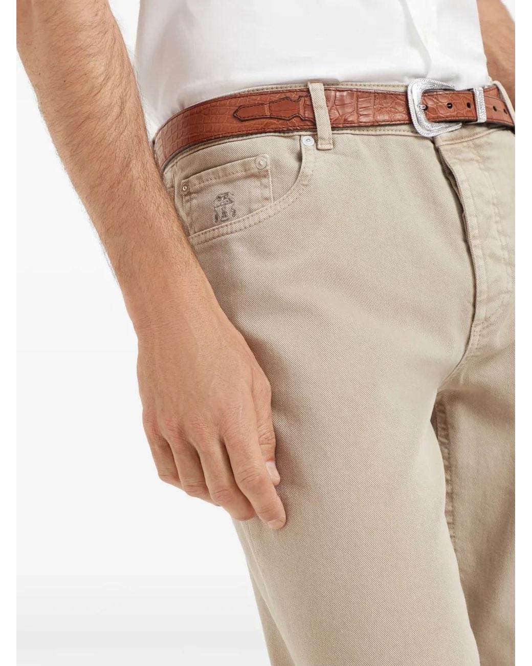 Brunello Cucinelli Natural Denim Cotton Trousers for men