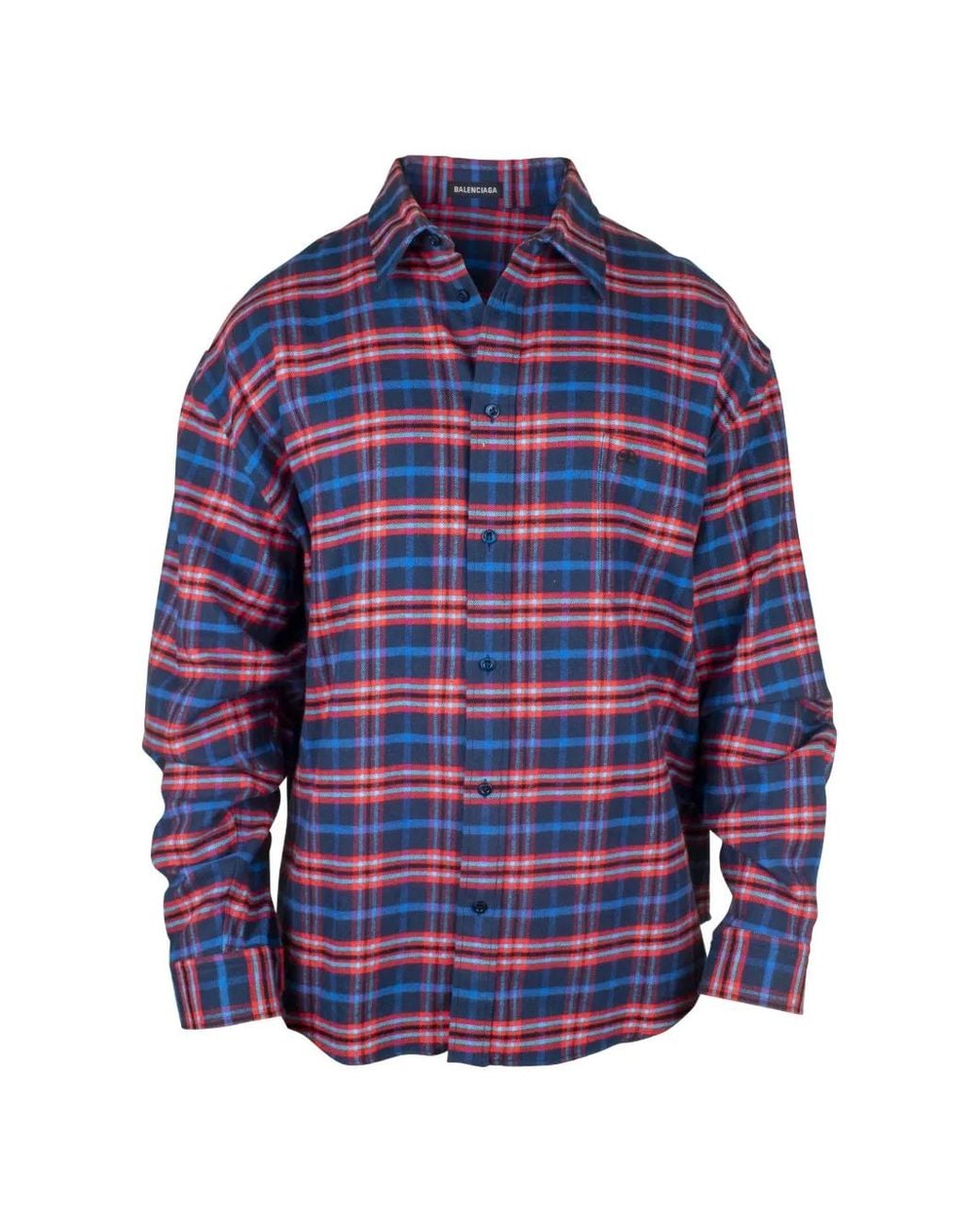 Balenciaga Blue Classic Checked Cotton Shirt for men