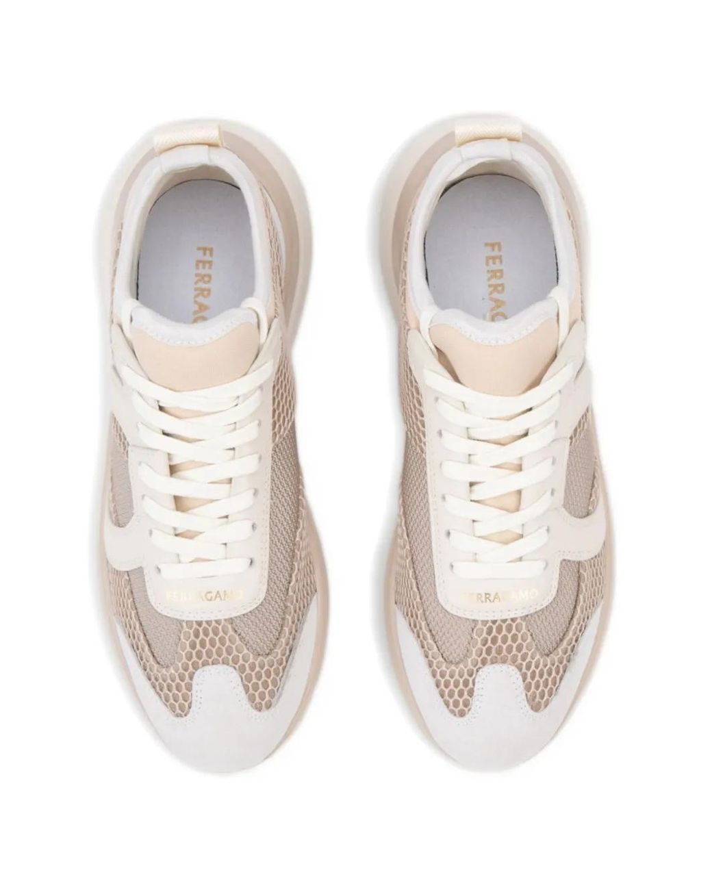 Ferragamo White Gancini Sneakers With Mesh Detail