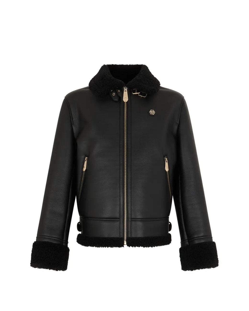Philipp Plein Black Shearling Jacket for men