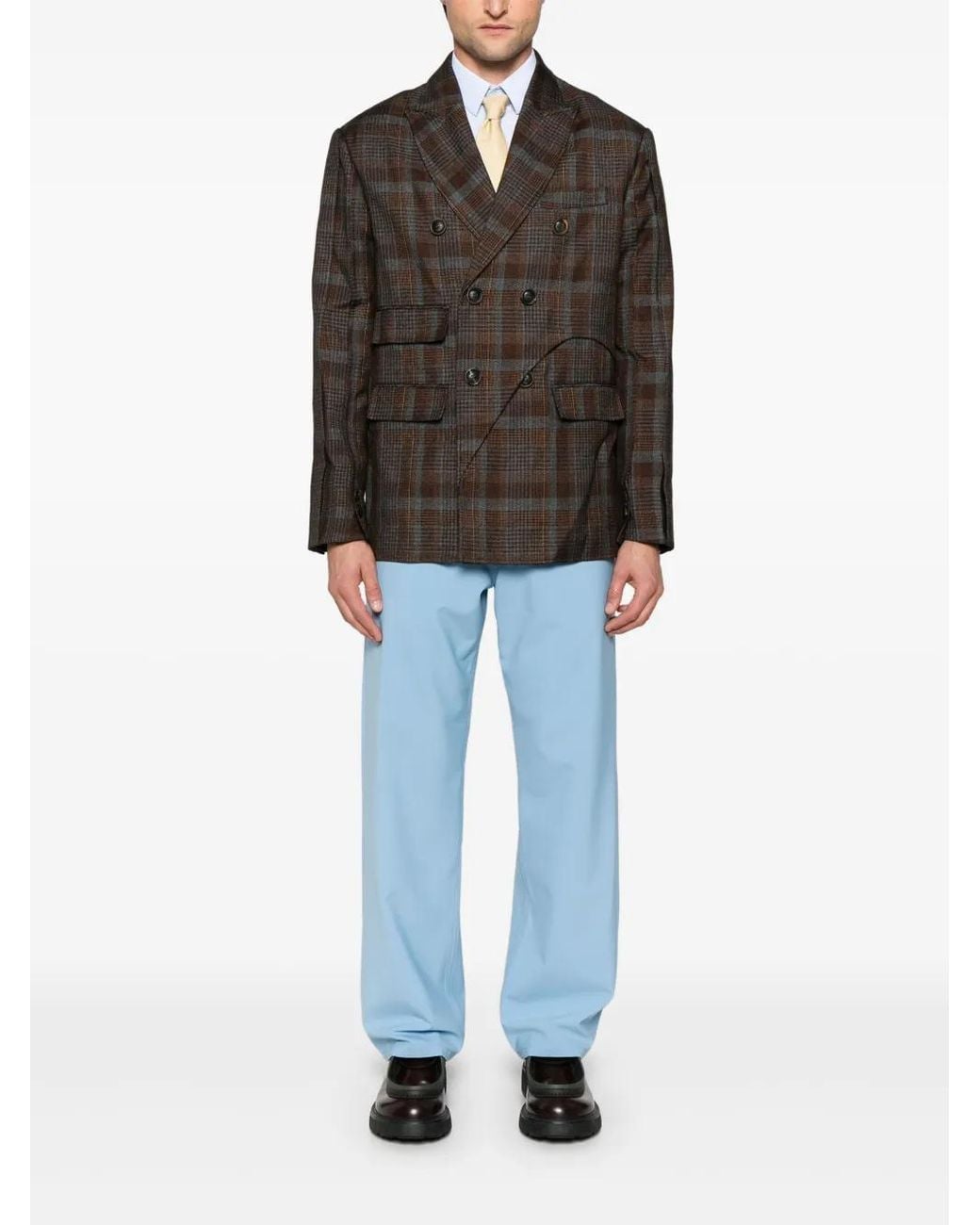 ANDERSSON BELL Brown Soe-Check Double-Breasted Blazer for men
