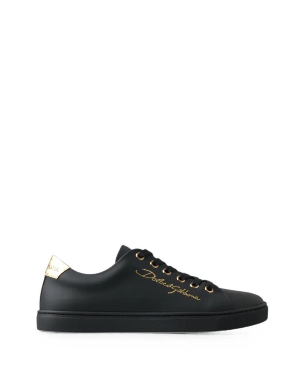 Dolce & Gabbana Black Logo-Print Leather Sneakers