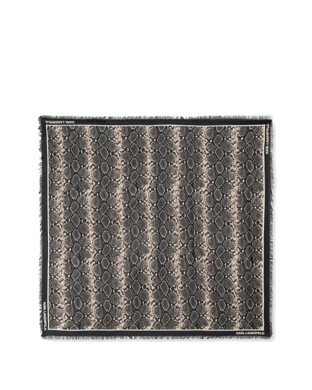 Karl Lagerfeld Black Snake-Print Frayed Scarf