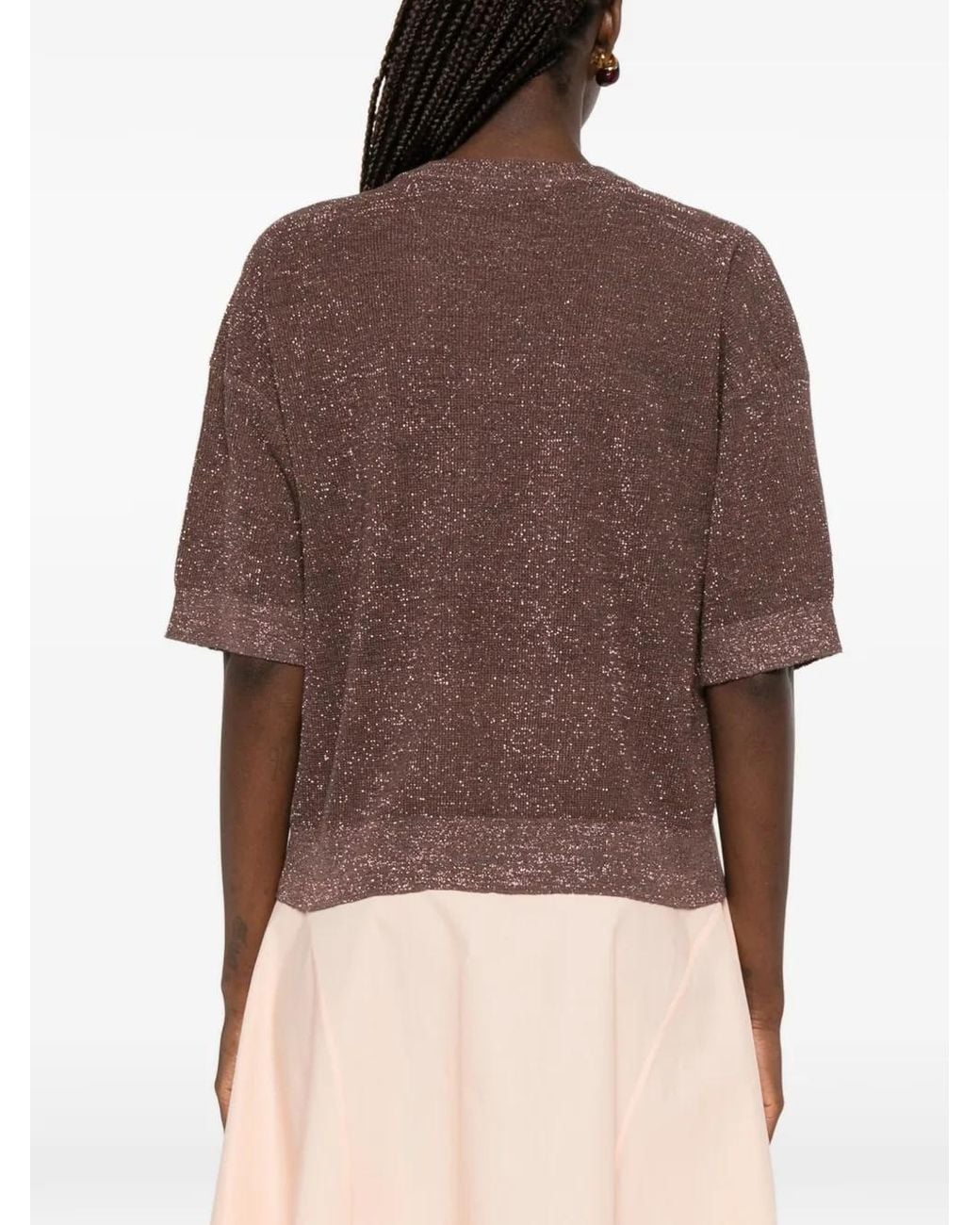 Brunello Cucinelli Brown Metallic-Effect T-Shirt