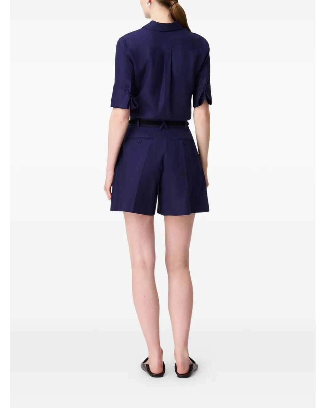 Another Tomorrow Blue Pleated Linen Shorts