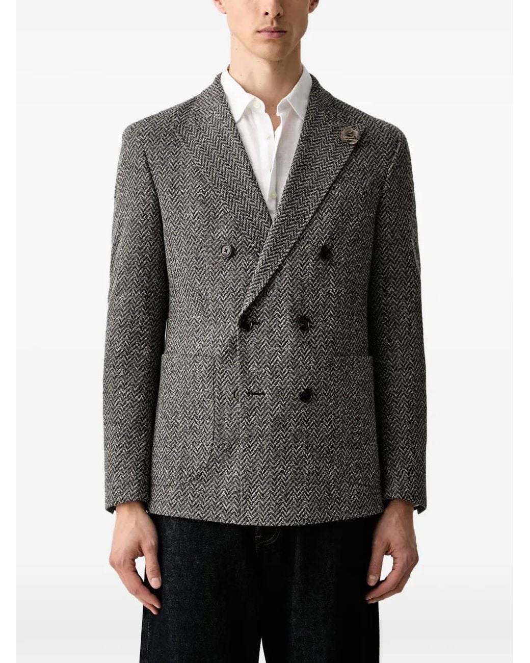 Joop! Gray Herringbone Double-Breasted Blazer for men