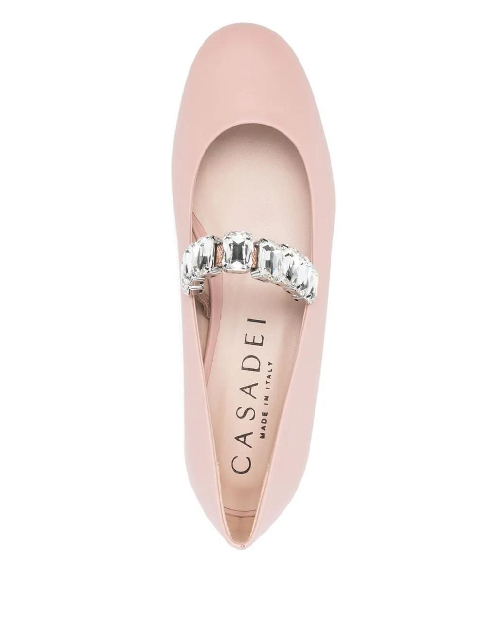 Casadei Pink Crystal Leather Ballet Flats