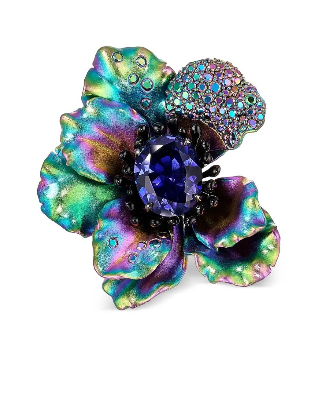 Anabela Chan Blue 18Kt Poppy Topaz And Sapphire Pin