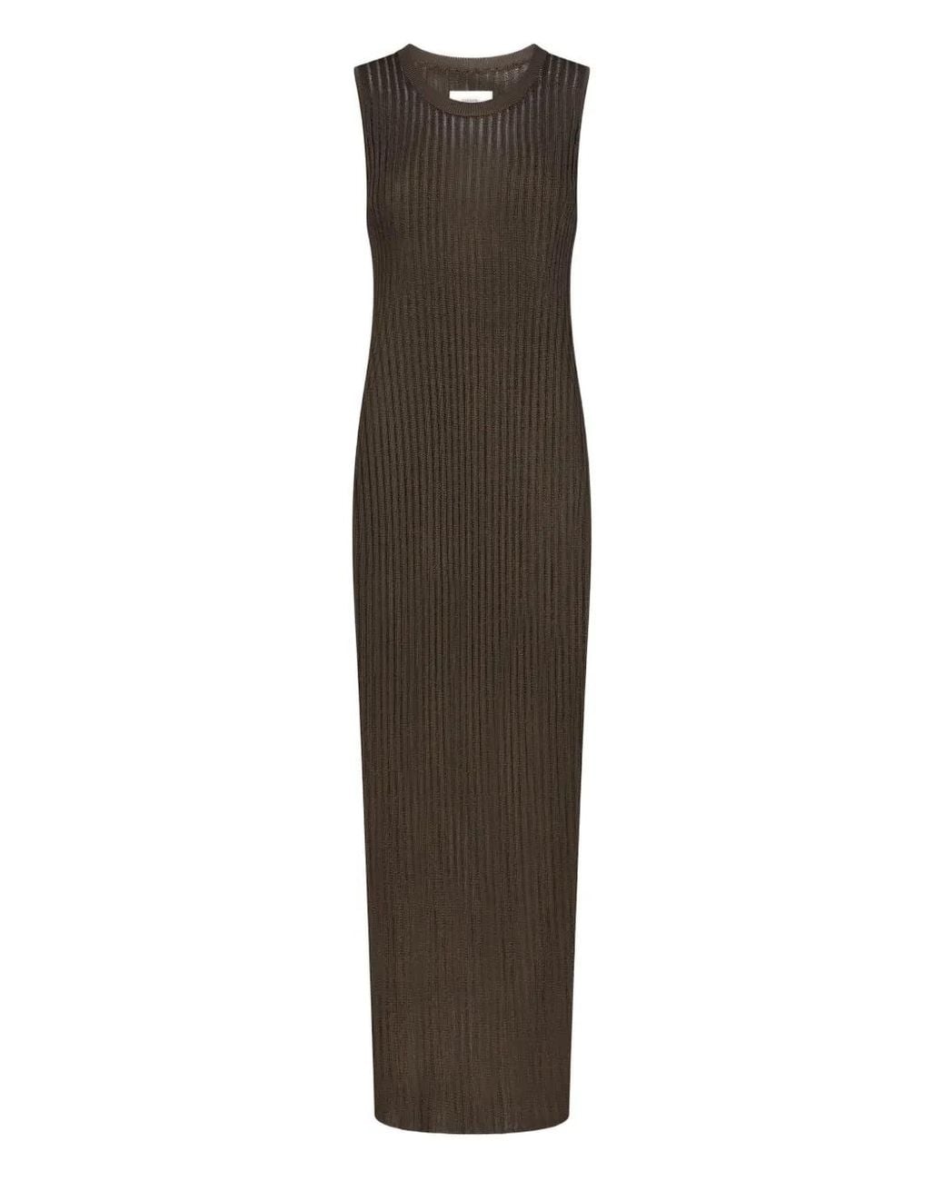 Loulou de Saison Brown Icaria Ribbed Semi-Sheer Maxi Dress