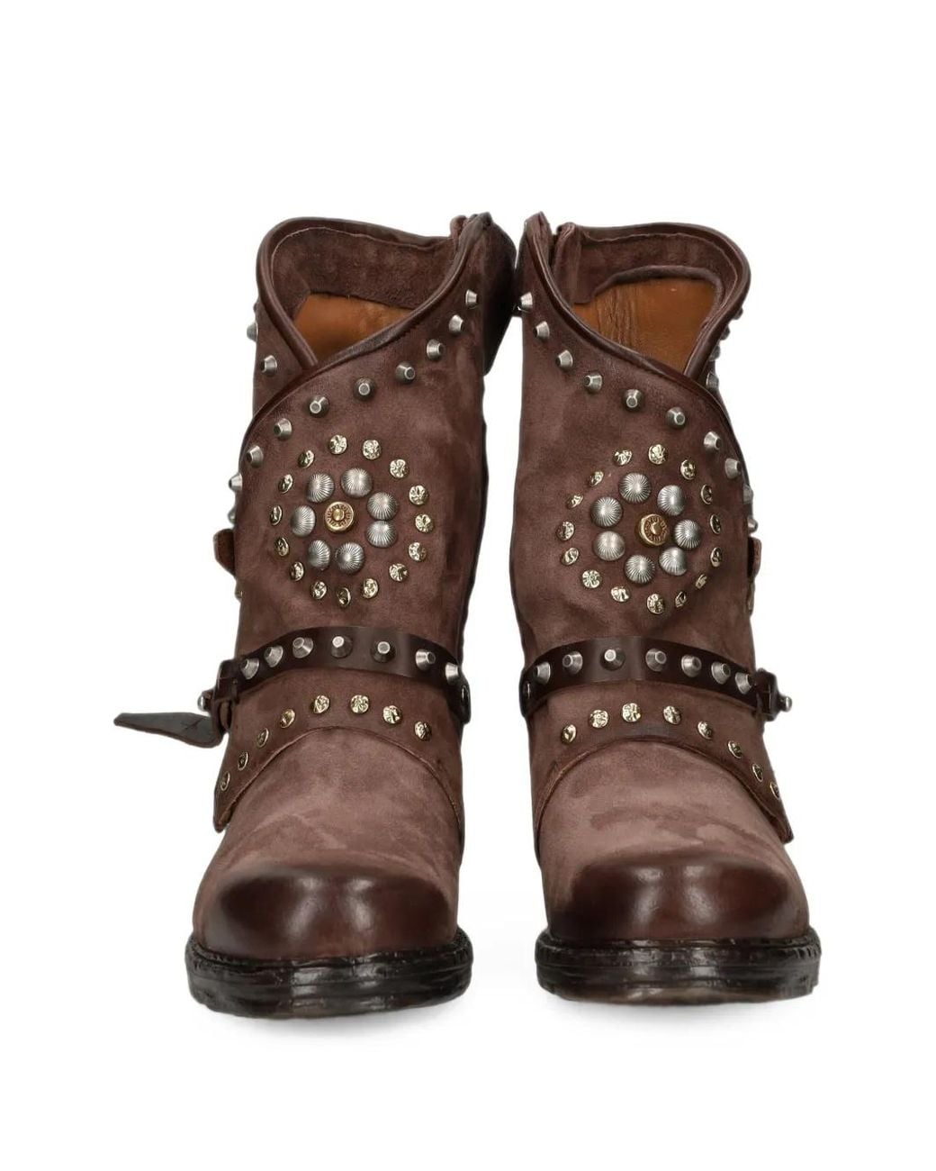 A.s.98 Brown Stud-Embellished Buckled Leather Boots