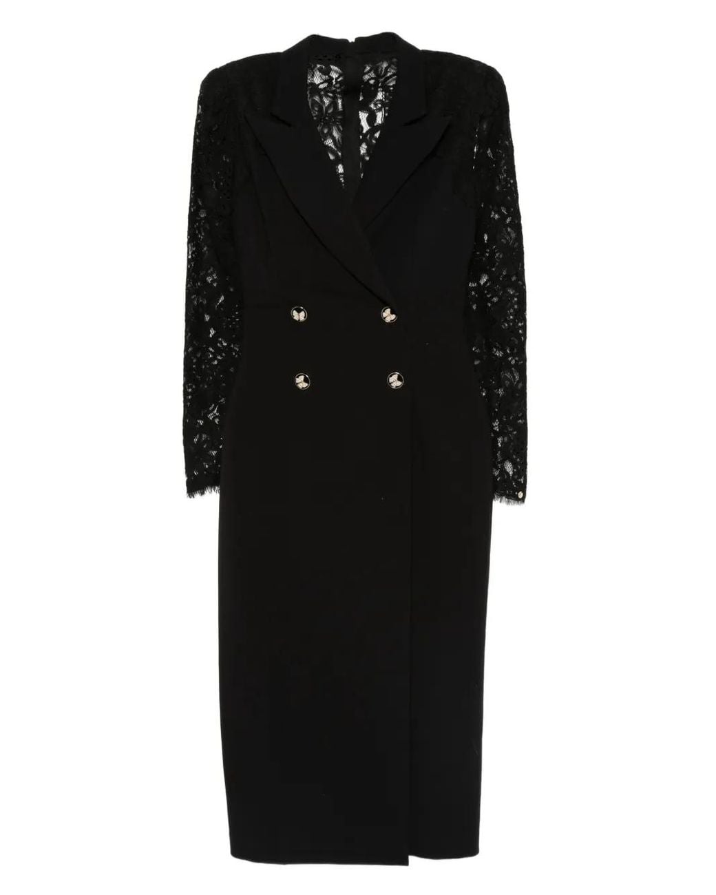 Nissa Black Lace-Panel Midi Dress