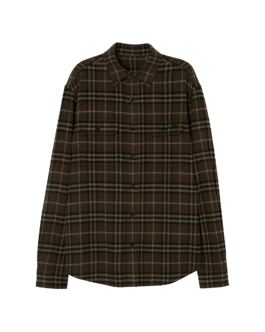 Burberry Brown Check Wool Flannel Overshirt for men