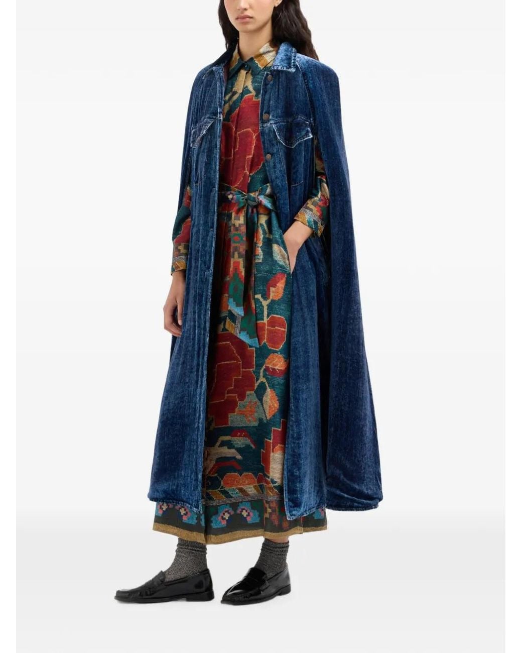 Pierre Louis Mascia White Aloe Belted Tapestry-Print Maxi Shirt Dress