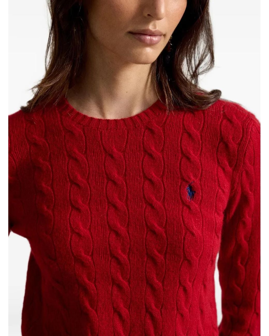 Polo Ralph Lauren Red Cable-Knit Wool-Cashmere Crewneck Sweater