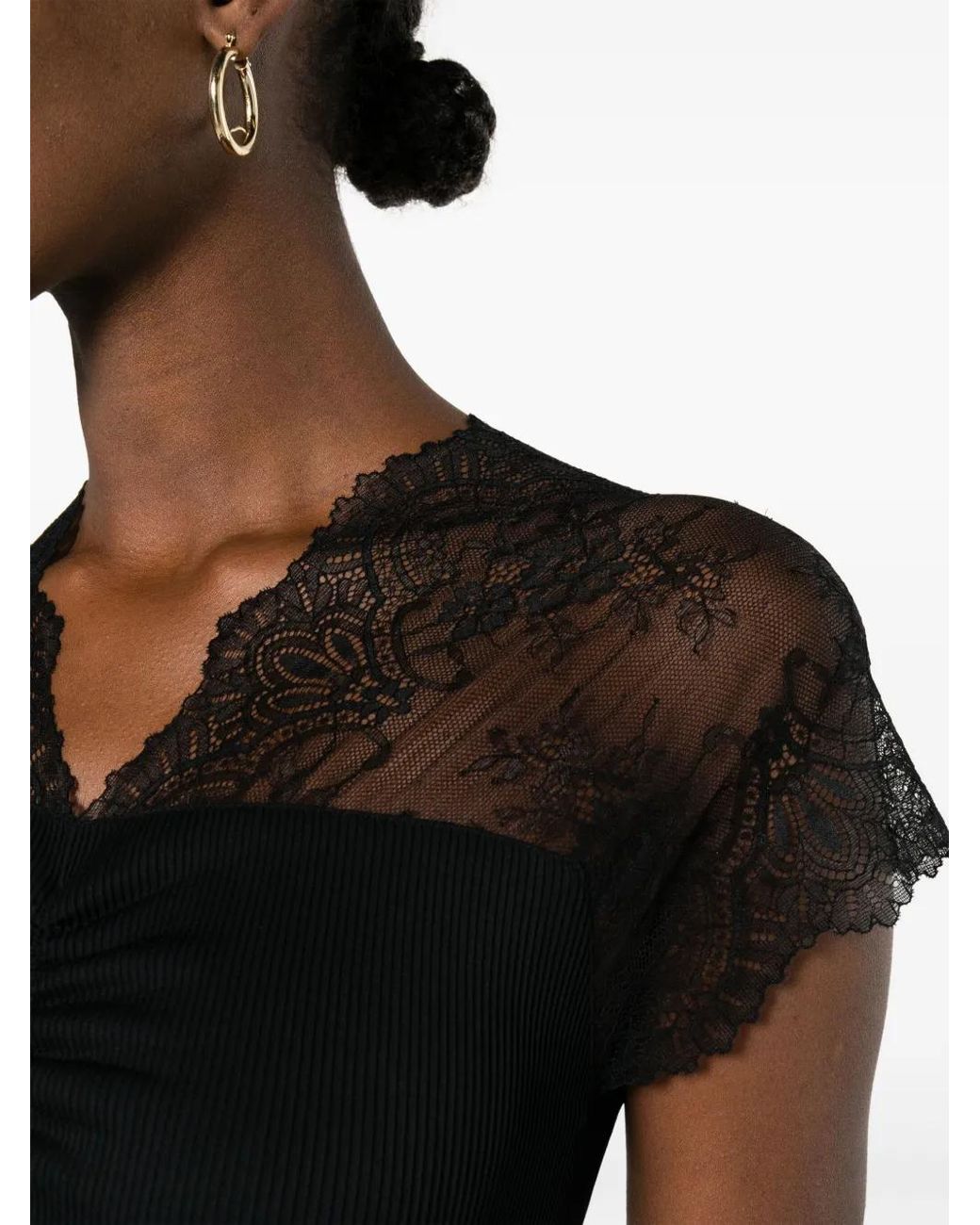 Maje Black Lace-Trim Jersey Top