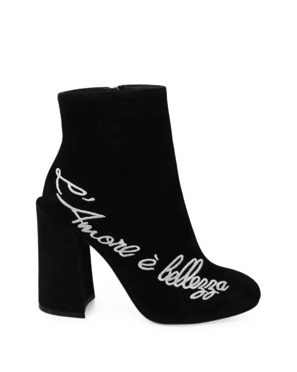 Dolce & Gabbana Black Embroidered Suede Ankle Boots
