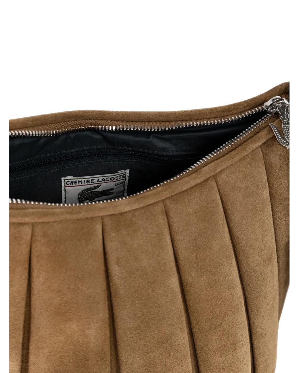 Lacoste Brown Medium Lenglen Pleated Shoulder Bag