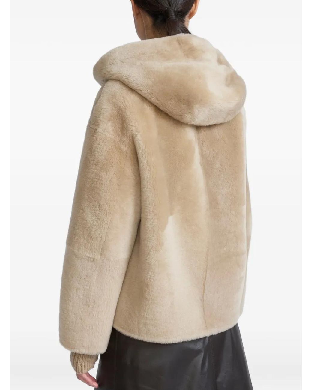 Yves Salomon Natural Hooded Shearling Jacket