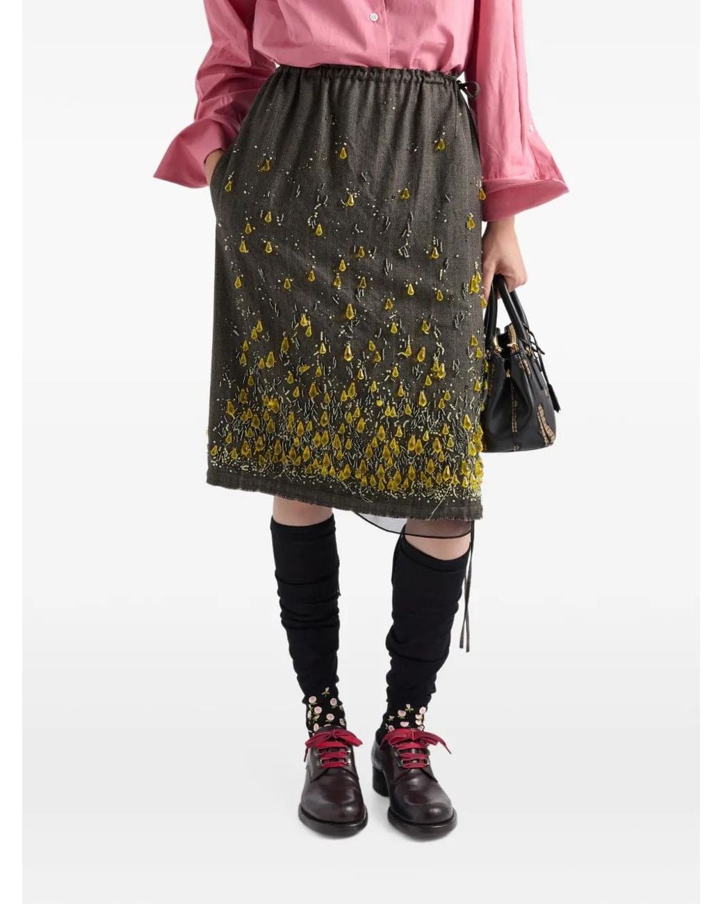 Prada Green Chevron Wool Skirt With Gradient Embroidery
