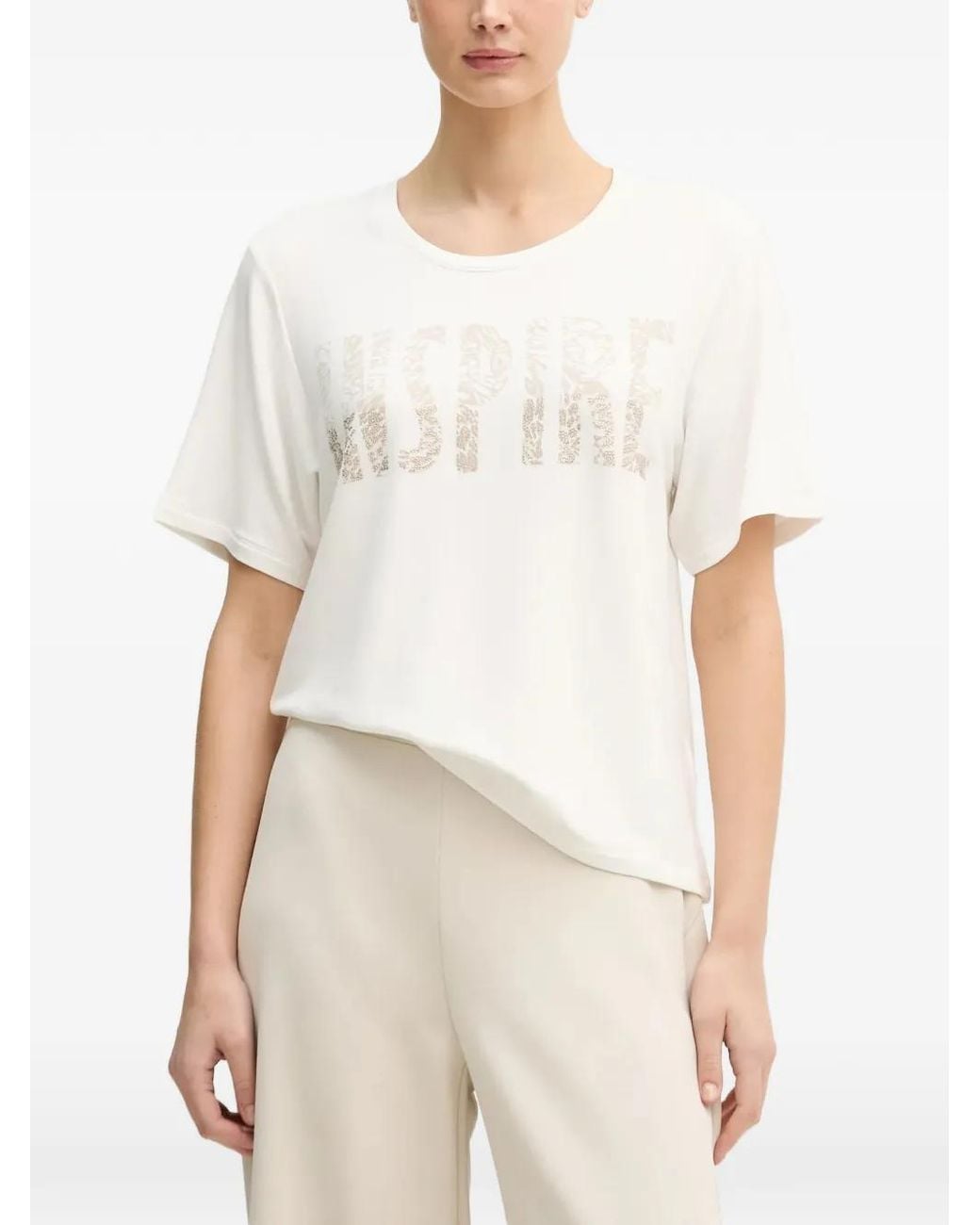 Joseph Ribkoff White Embellished-Graphic T-Shirt