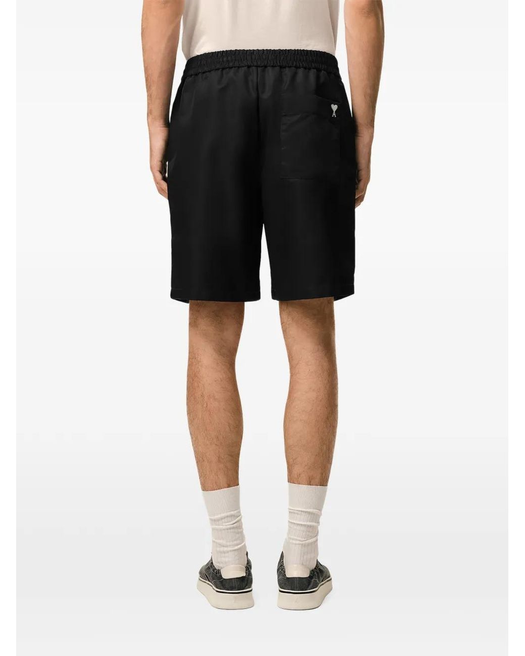 AMI Black Elasticated Waist Shorts With Ami De Coeur Stud for men