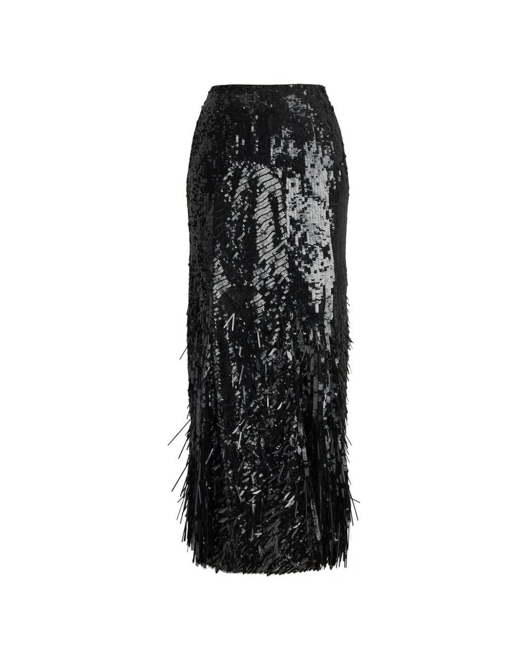 Ralph Lauren Black Sequin Fringed Midi Skirt