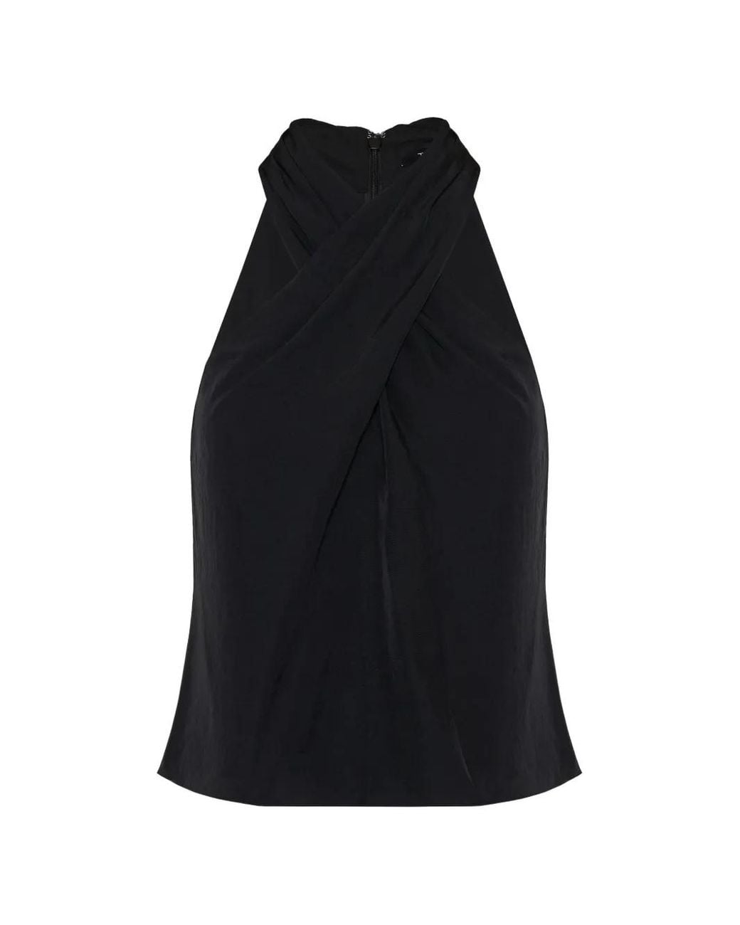 Theory Black Crossover-Strap Halterneck Top