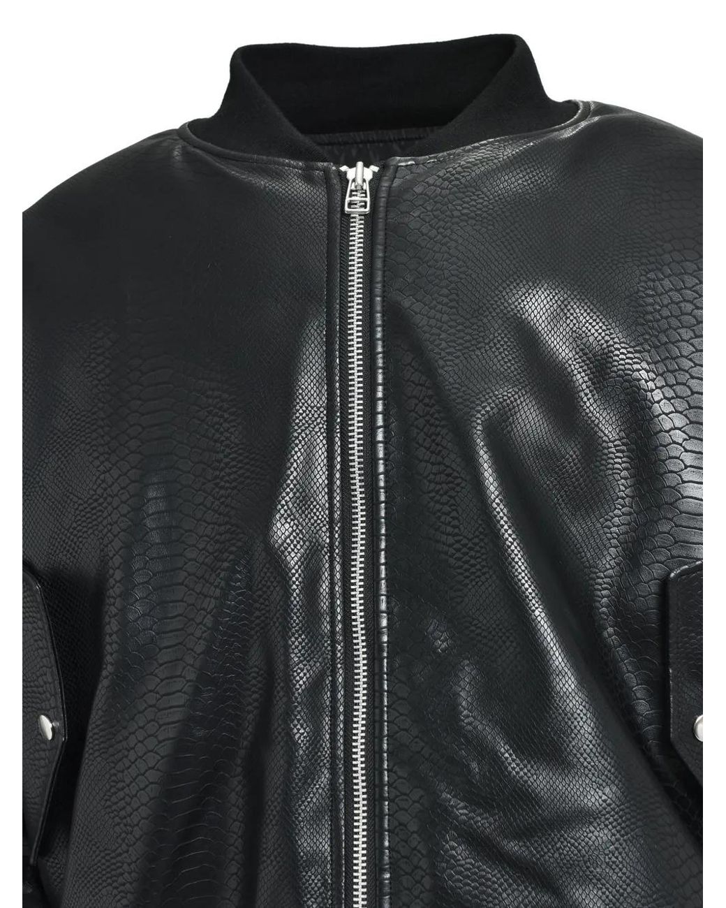 BREATH Black Python-Effect Faux-Leather Bomber Jacket for men