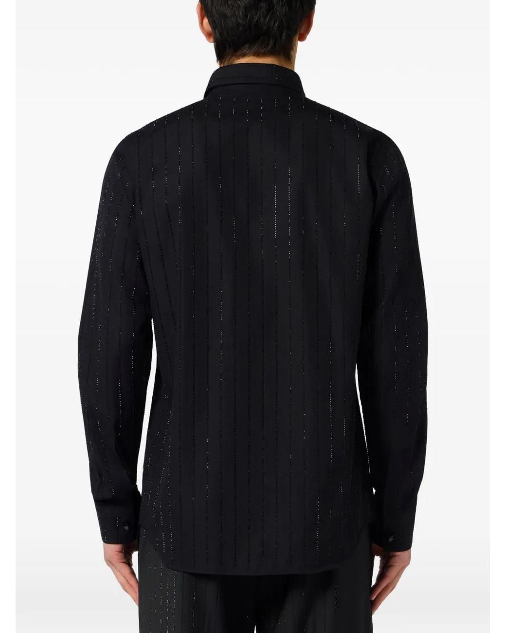 Philipp Plein Black Sugar Daddy Cut Shirt Stripes Stones for men