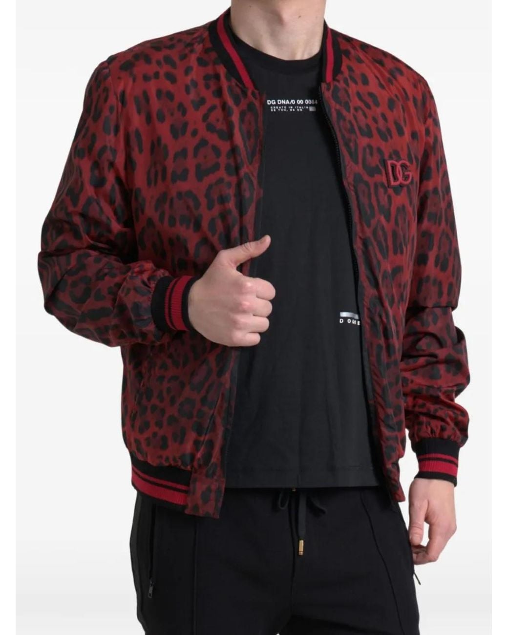Dolce & Gabbana Red Leopard-Print Bomber Jacket for men