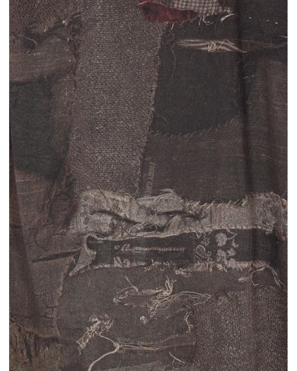 Ziggy Chen Brown Patchwork-Print Tie-Neck Shirt