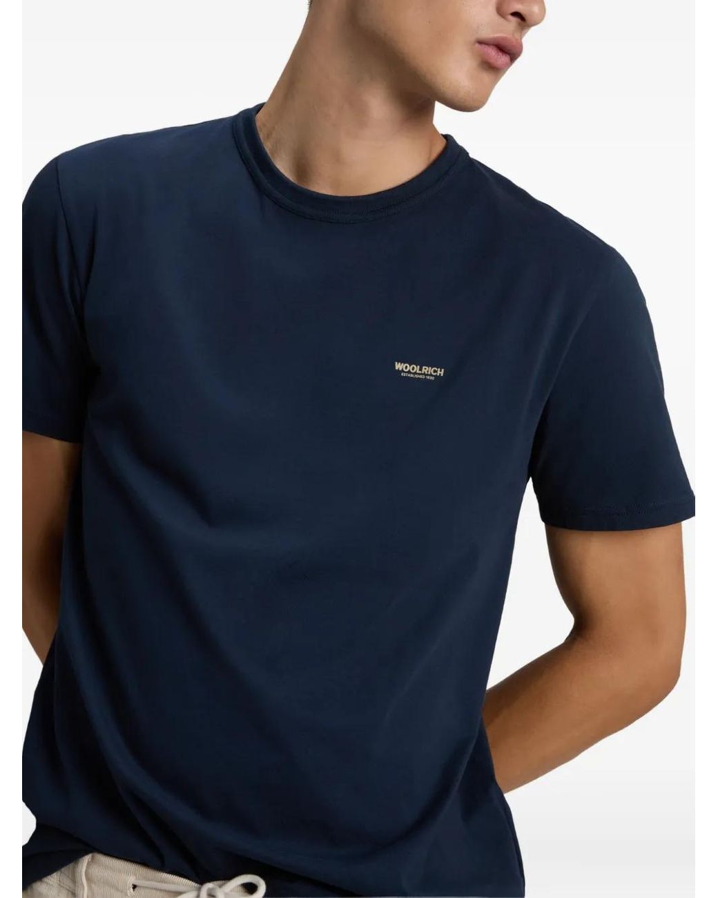 Woolrich Blue Logo-Embroidered Cotton T-Shirt for men