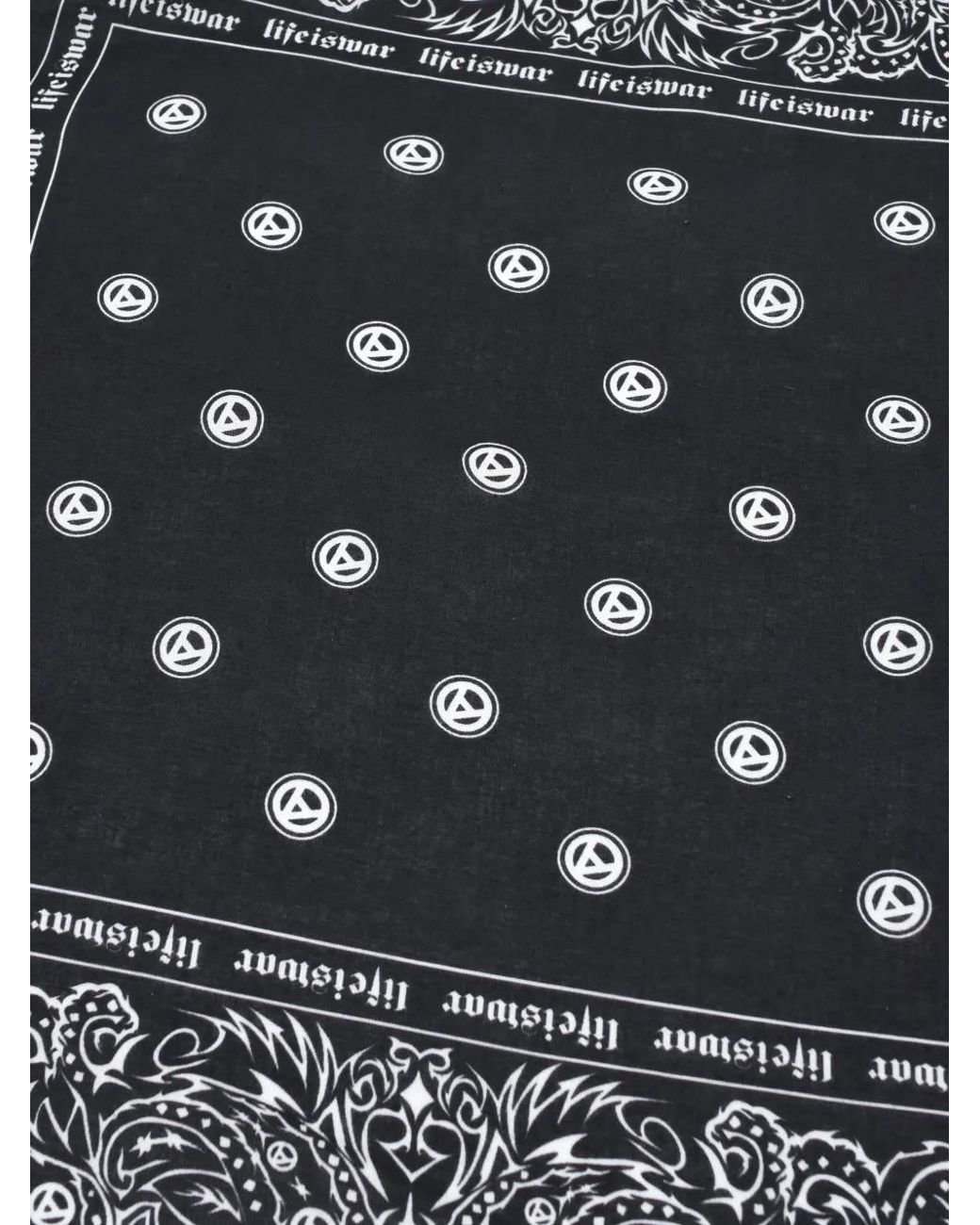 lifeiswar Black Paisley-Print Logo-Print Bandana for men