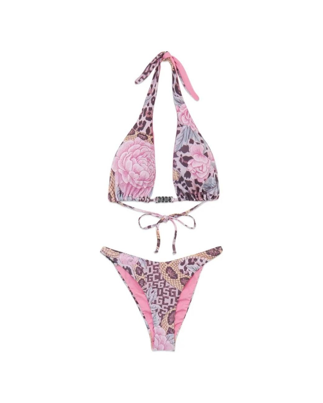 Gcds Pink Floral-Print Bikini