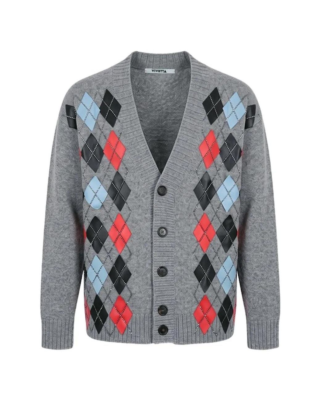 Vivetta Gray Diamond-Embroidered Cardigan