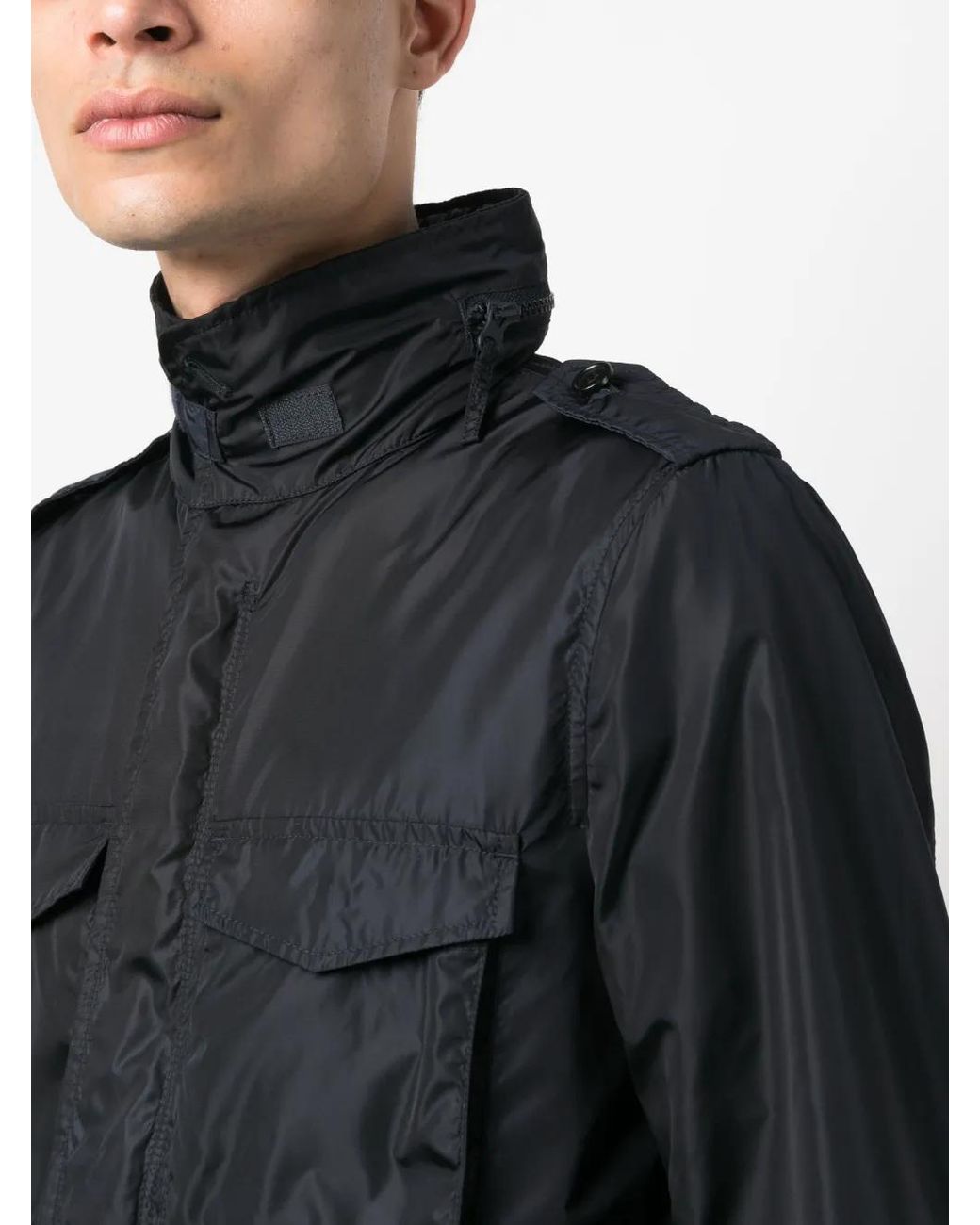 Aspesi Black Concealed-Hood Waterproof Windbreaker for men