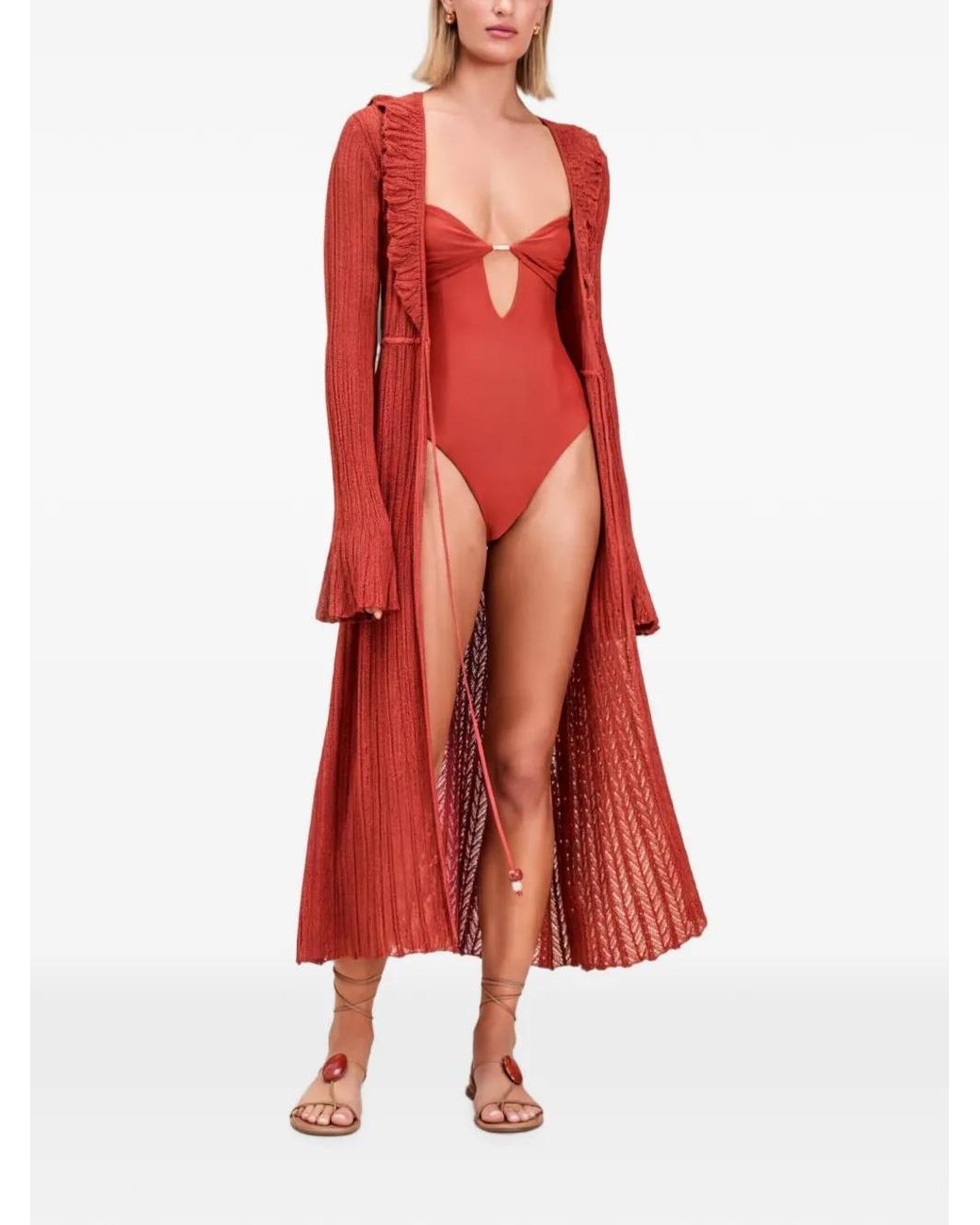Devon Windsor Red Sienna Open-Knit Robe Beach Cover-Up