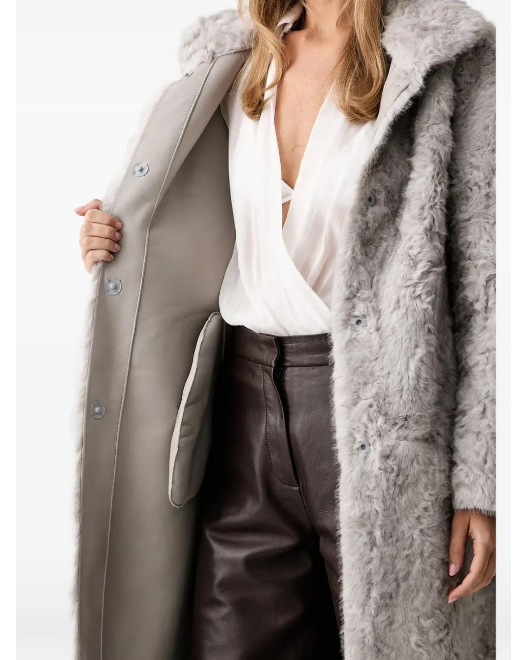 Silvian Heach Gray Faux-Fur Belted Coat