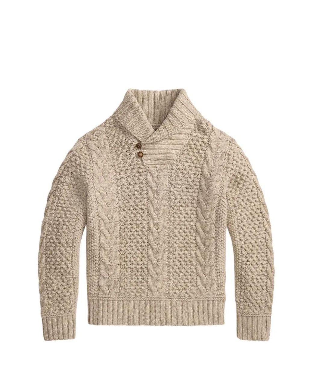 RRL Natural Cable-Knit Shawl-Collar Sweater for men