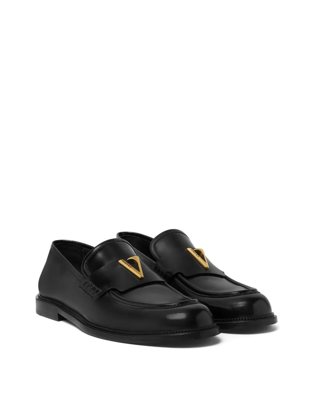 Versace Black V Leather Loafers for men