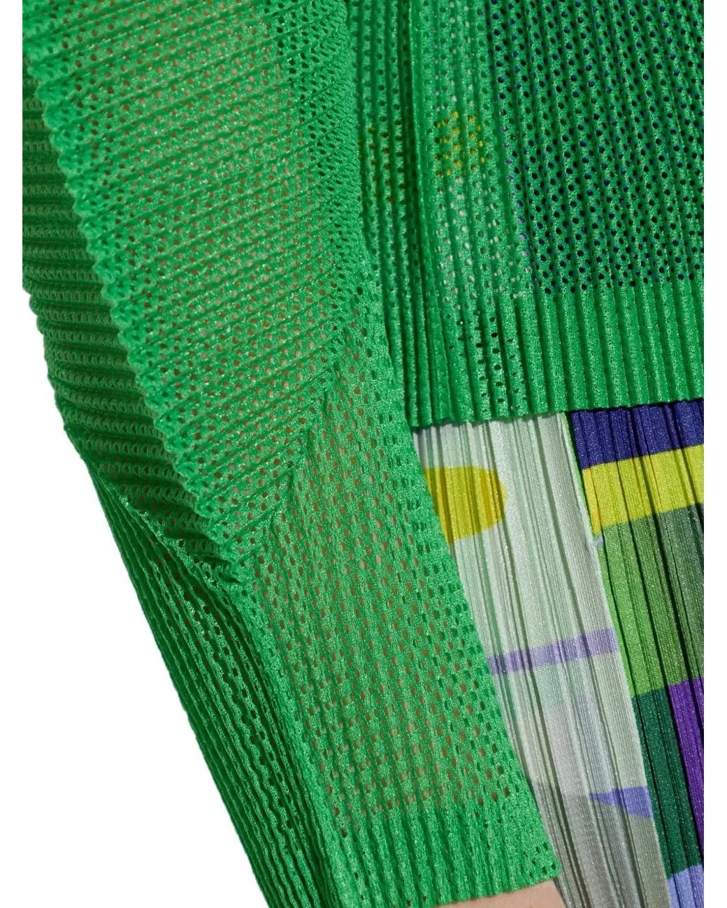 Pleats Please Issey Miyake Green Tatami April Keyhole-Neck Blouse