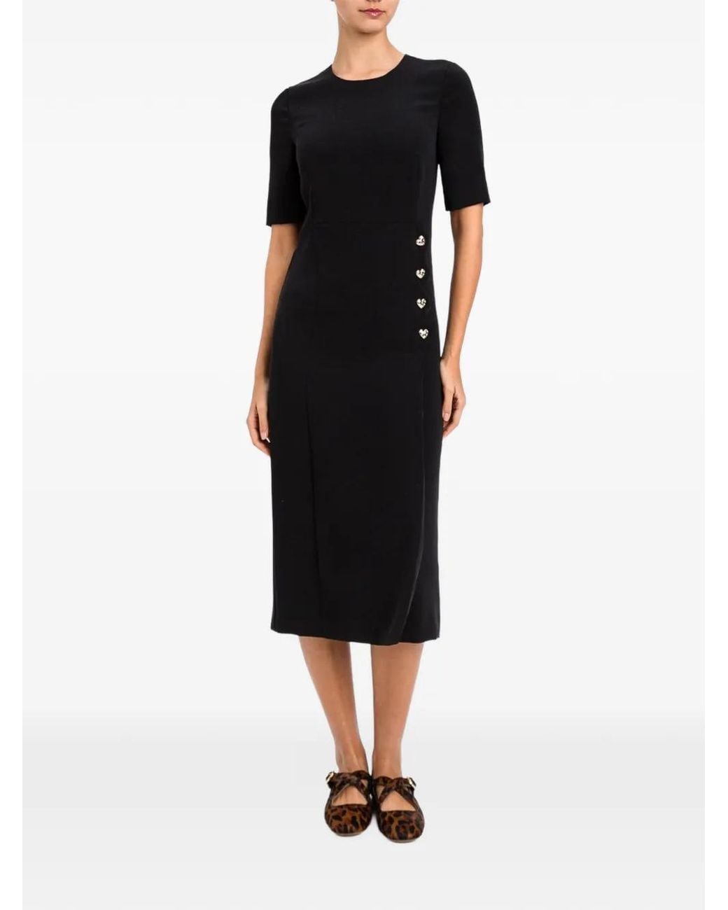 Twinset Black Heart-Button Sheath Midi Dress