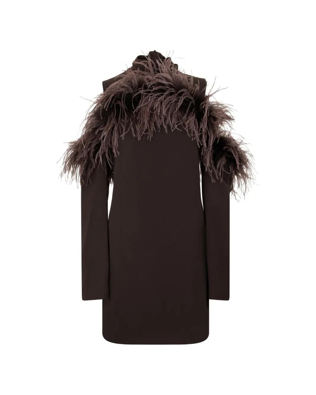 P.A.R.O.S.H. Brown Feather-Trim Cold-Shoulder Dress