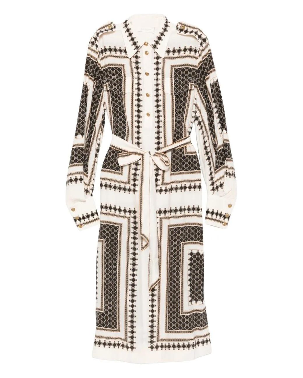 Zimmermann White Geometric-Print Belted Dress