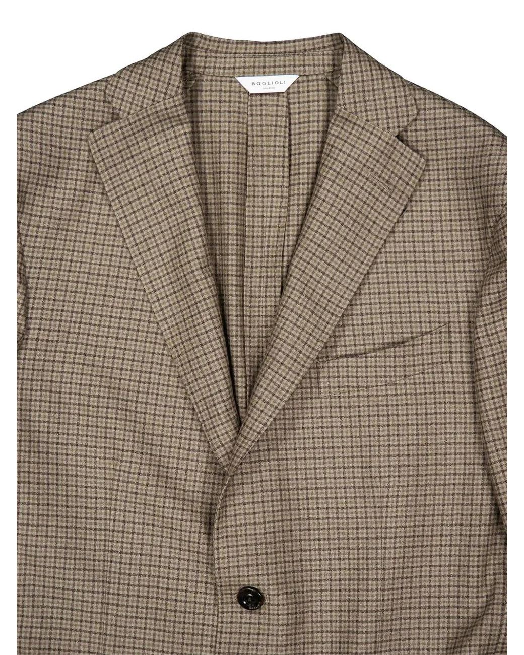Boglioli Brown Single-Breasted Checked Blazer for men