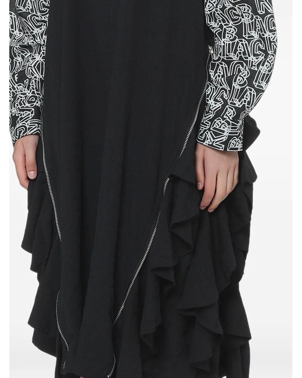 COMME DES GARÇON BLACK Black Ruffled Zip-Detail Midi Dress