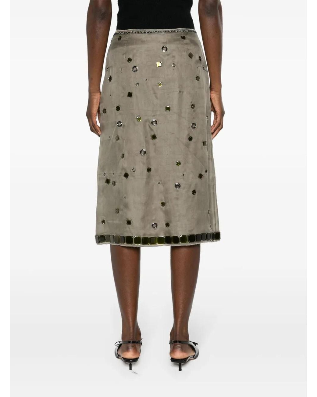 Prada Natural Crystal-Embellished Silk Midi Skirt